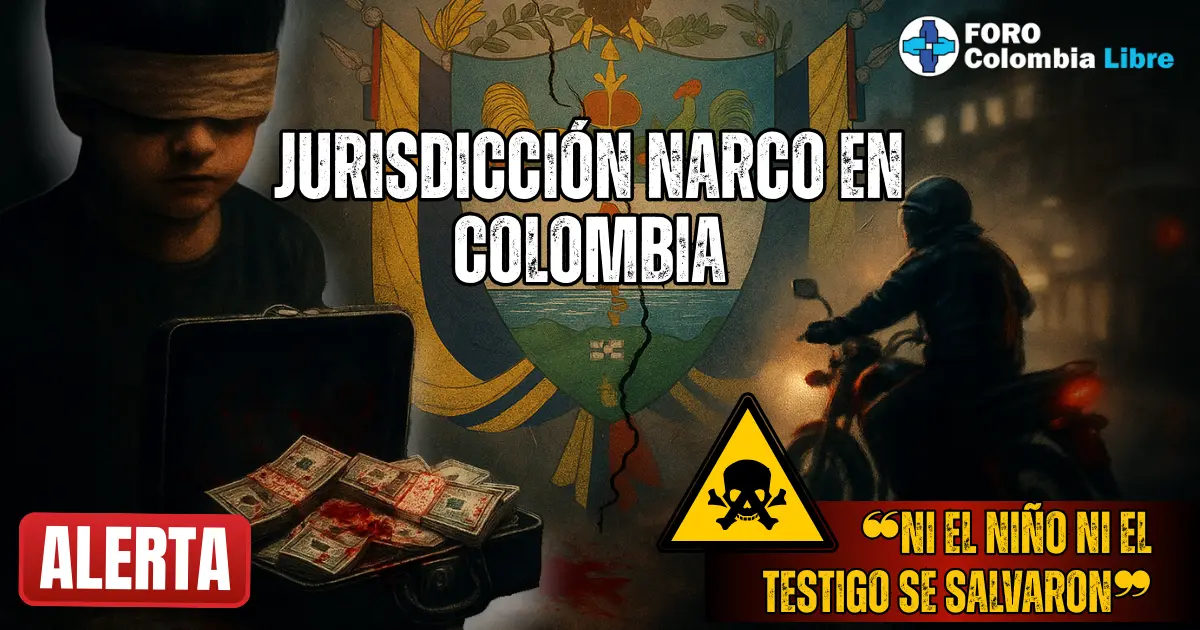 Jurisdicción Narco en Colombia: El monopolio de la fuerza secuestrado | Análisis 2025 1 Miniatura que representa la jurisdicción narco en Colombia, con un niño vendado, maletín con dinero ensangrentado, escudo nacional fracturado y sicario en moto.