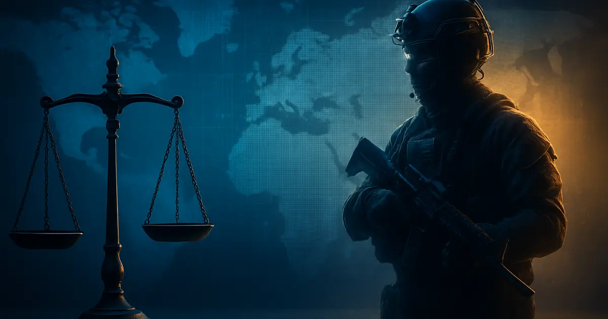 Quiénes somos Foro Colombia Libre 2 Hero de Foro Colombia Libre, la balanza de justicia y soldado de fuerzas especiales en fondo azul con mapa mundial, simbolizando vigilancia y protección