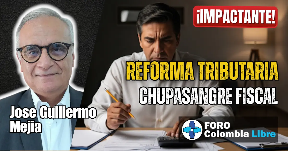 La Reforma Tributaria, El chupasangre fiscal de Petro 1 Hombre latino preocupado haciendo cuentas con calculadora y lápiz, representando cómo la reforma tributaria de Petro golpea a la clase media.