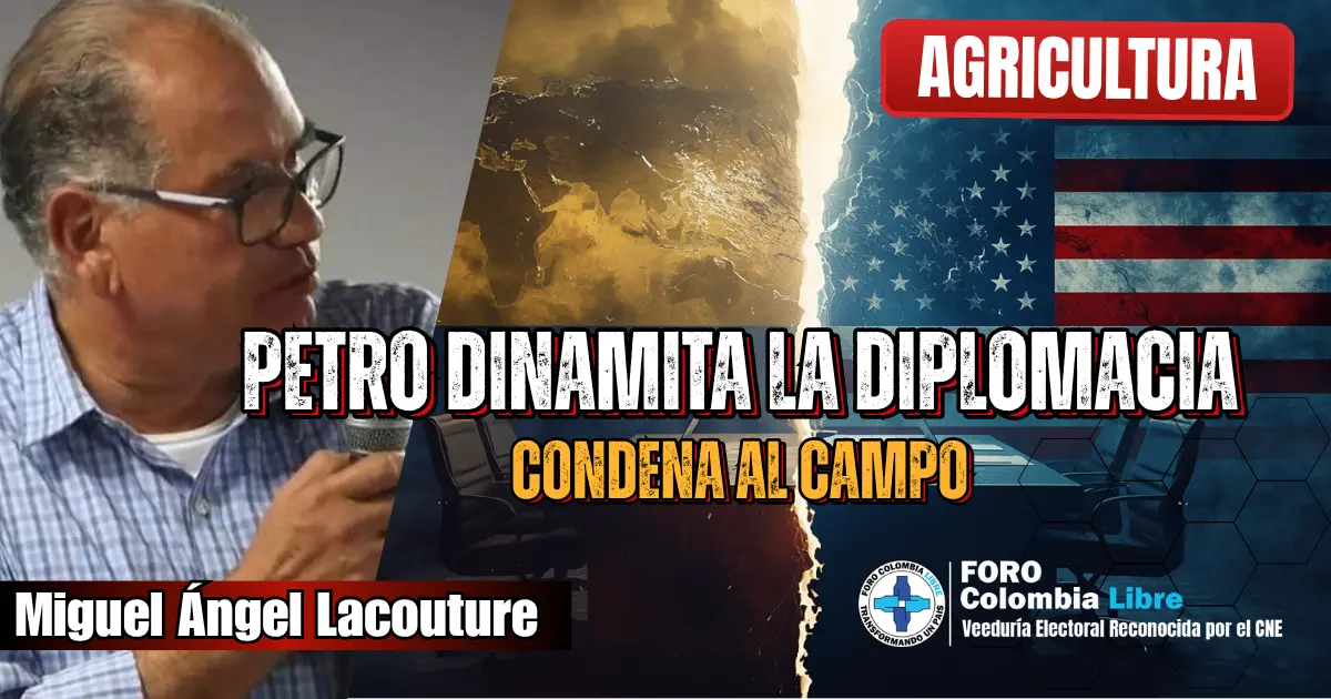La factura del aislamiento: Petro dinamita la diplomacia y condena al campo 1 Imagen ilustrativa que muestra la fractura diplomática entre Colombia y Estados Unidos, con una grieta que simboliza la tensión política y económica causada por las decisiones de Gustavo Petro. Representa cómo Petro dinamita la diplomacia y afecta al campo colombiano.