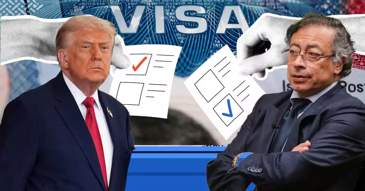 La factura del aislamiento: Petro dinamita la diplomacia y condena al campo 3 Imagen simbólica que representa el distanciamiento diplomático entre Colombia y Estados Unidos, con los líderes de ambos países enfrentados en medio de tensiones políticas. Refleja cómo Petro fractura la diplomacia y aísla a Colombia en el escenario internacional.