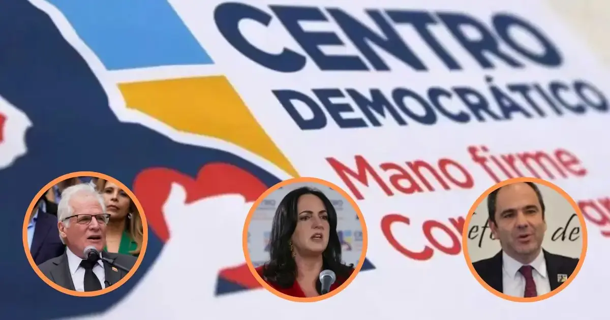 La Derecha con el Enemigo por dentro: No aprende 2 Dirigentes del Centro Democrático frente al logo del partido, representando las divisiones internas y los retos de liderazgo dentro de la derecha colombiana.