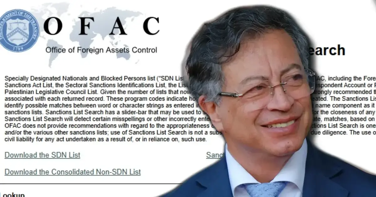 Impuestos Y Descomposición Económica 2 El presidente colombiano frente al logotipo de la OFAC, símbolo del control de activos extranjeros de Estados Unidos, relacionado con la posible lepra política a Petro y las sanciones de la Lista Clinton.