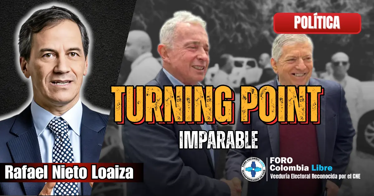 Turning Point 1 Imagen editorial del artículo “Turning Point” de Rafael Nieto Loaiza, que representa el encuentro político entre expresidentes colombianos como símbolo de unidad y punto de inflexión democrática.