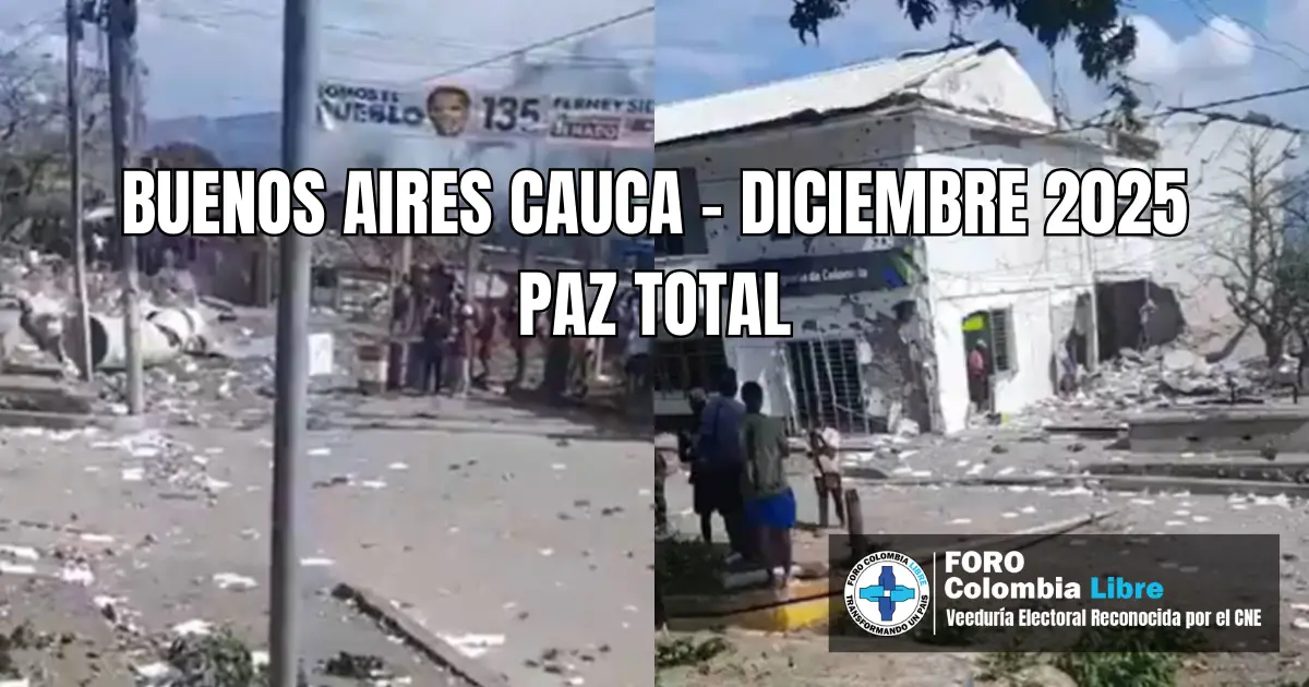 Navidad manchada de sangre: la permisividad que pagan los ciudadanos 3 Daños estructurales y escombros tras un ataque armado en Buenos Aires, Cauca, en diciembre de 2025, que dejó afectaciones a la estación de Policía y a la población civil durante una Navidad manchada por la violencia.