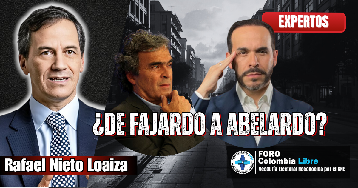 Miniatura con Rafael Nieto Loaiza, Sergio Fajardo y Abelardo de la Espriella sobre un fondo urbano, con el título ¿De Fajardo a Abelardo? en estilo editorial de análisis político.
