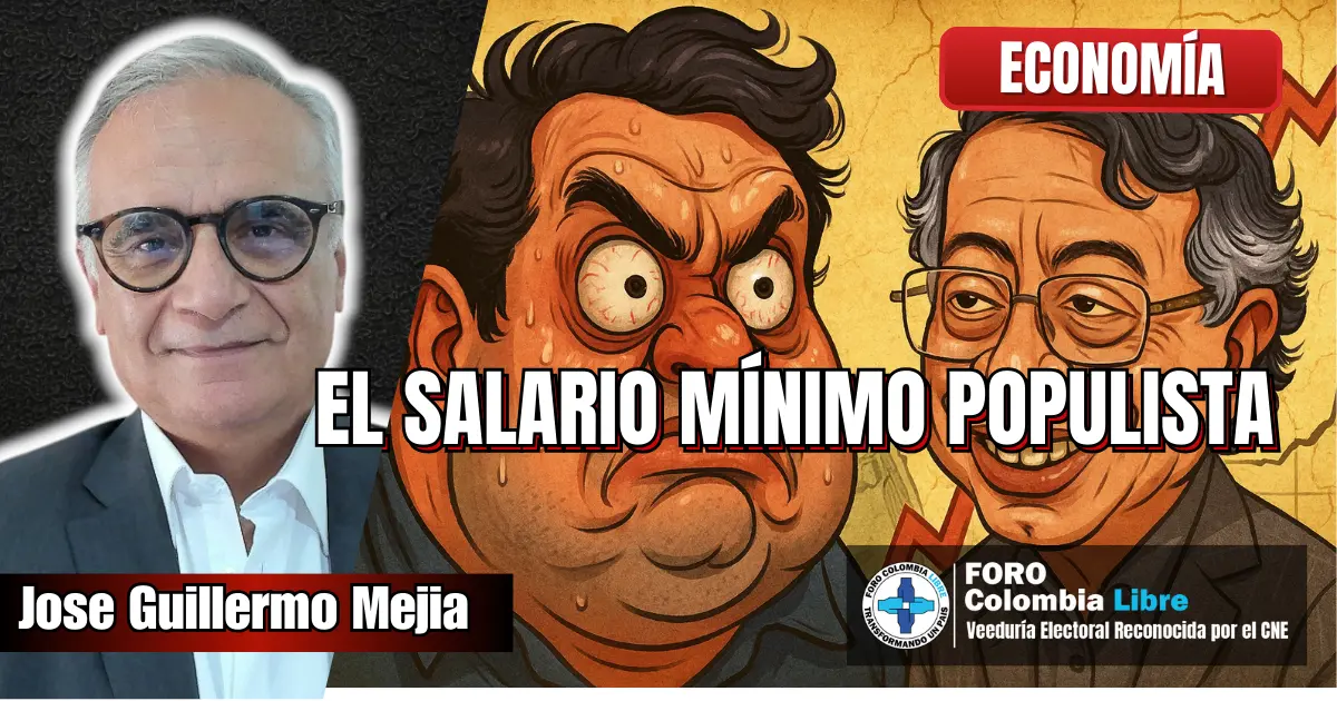 Caricatura política sobre el salario mínimo populista impulsado por el petrismo