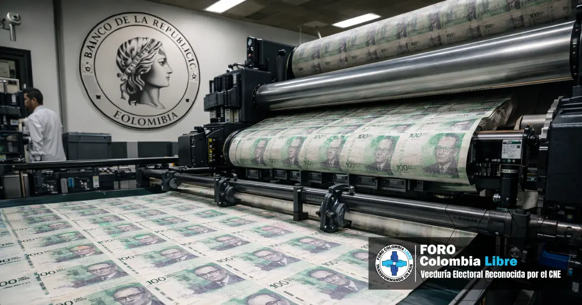 De la mala administración y el bandidaje de este gobierno al atraco legal 3 Impresora industrial del Banco de la República de Colombia emitiendo billetes de 100.000 pesos en una planta de impresión oficial.