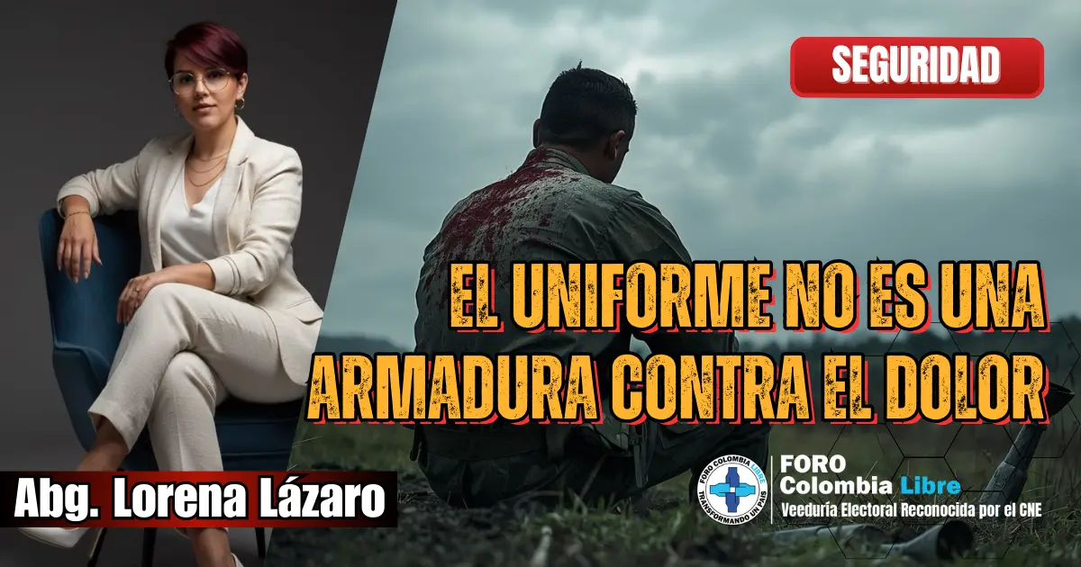 El Uniforme No Es Una Armadura Contra El Dolor: El Cinismo De La Reparación 1 Abogada Lorena Lázaro y militar colombiano herido ilustran que el uniforme no es una armadura contra el dolor en Colombia.