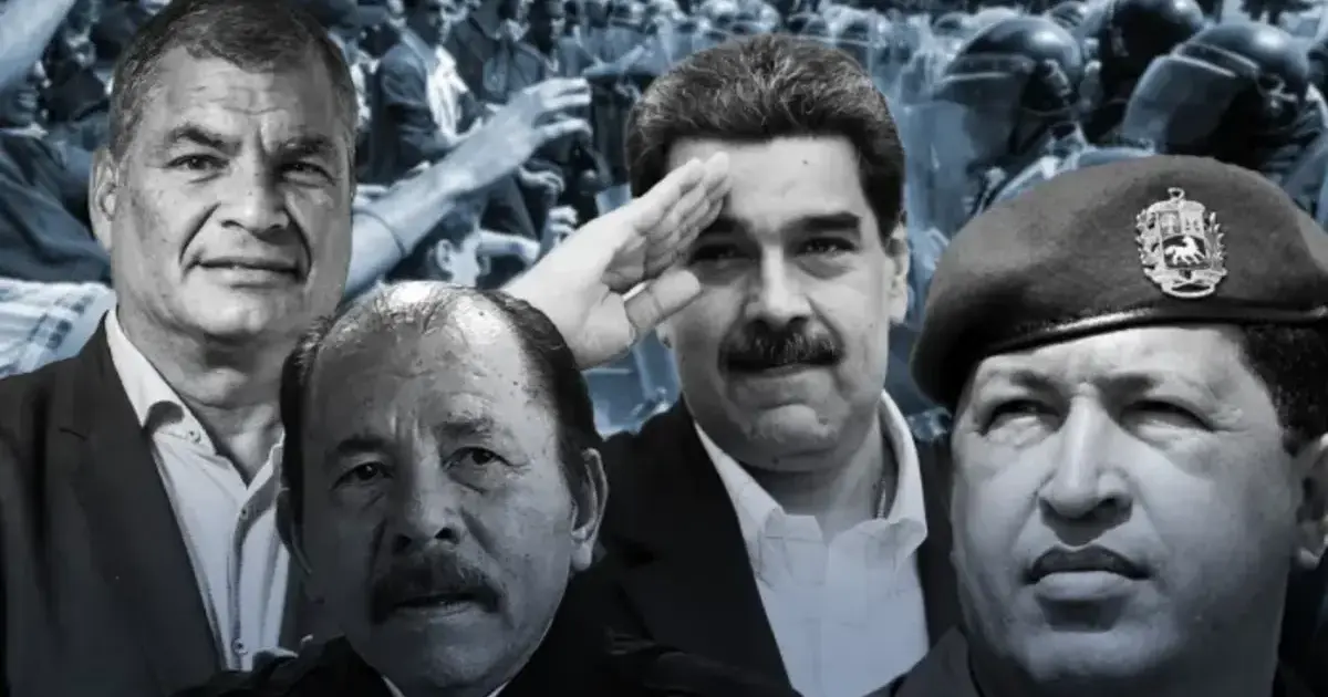 Se desvanece la Tercera Ola Comunista 3 Imagen destacada del artículo Se desvanece la Tercera Ola Comunista con mapa de América Latina fracturado y retrato de Rafael Rodríguez-Jaraba.