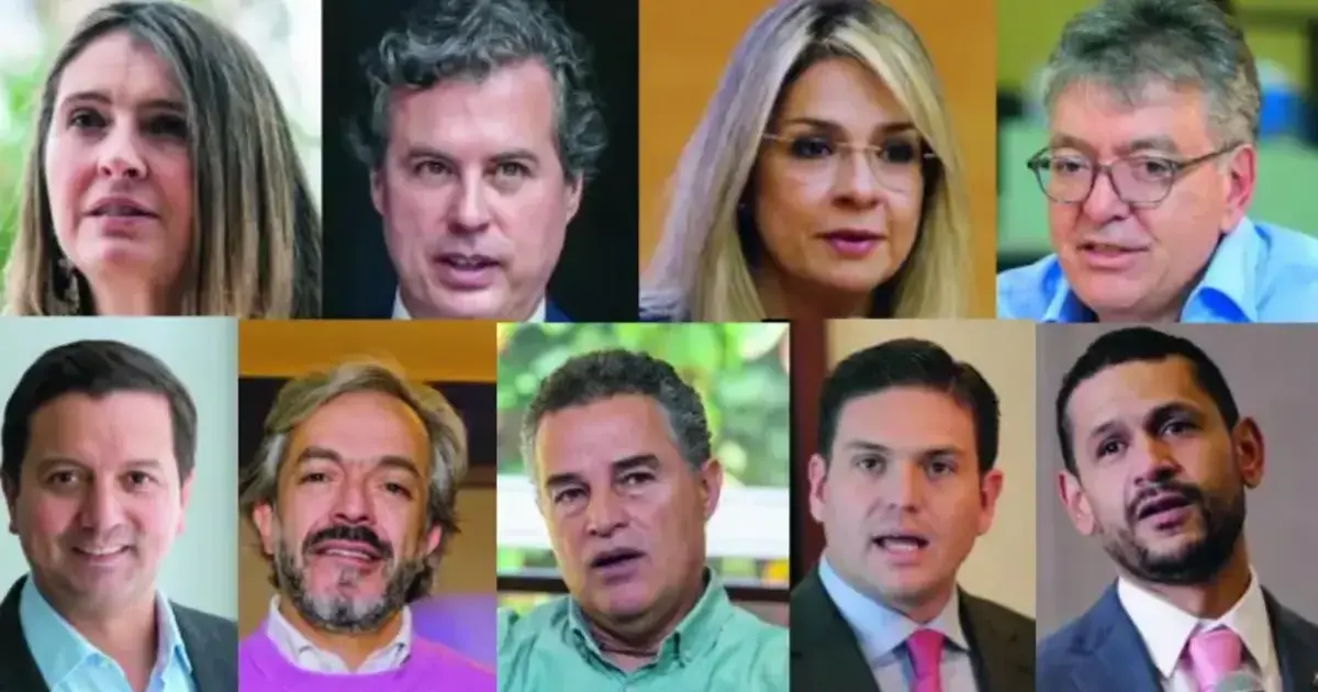 El voto castigo ya empezó, pero no tiene dueño 2 Composición visual con múltiples rostros de figuras políticas colombianas, presentada como un collage en el contexto de un escenario electoral y de consulta política nacional.