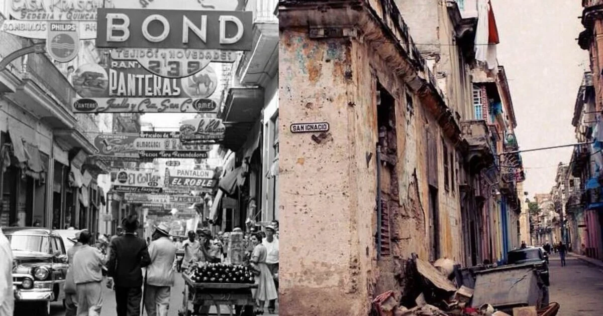 Petro se burla del pueblo cubano en sus narices 2 comparación visual de cuba antes y después del comunismo, mostrando deterioro urbano y empobrecimiento tras décadas de régimen, contexto del análisis donde petro se burla del pueblo cubano.