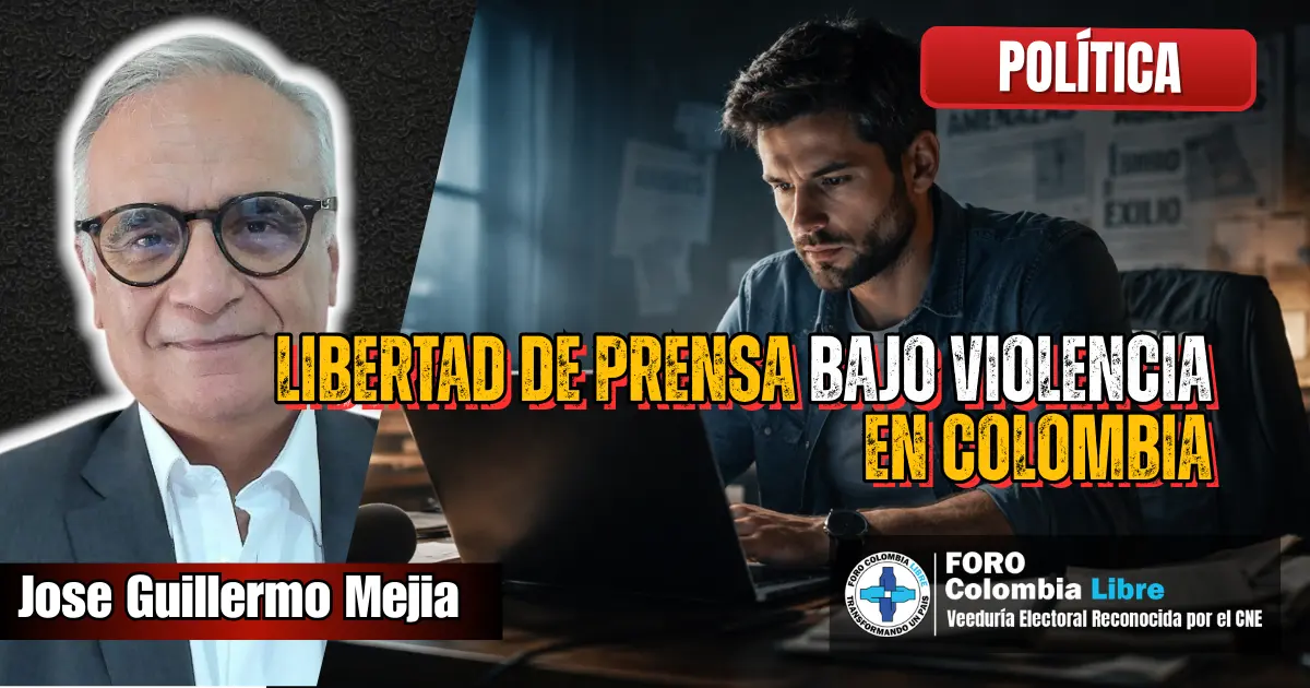 La libertad de prensa bajo violencia: asesinatos, exilios, desplazamientos, agresiones, ataques y amenazas 1 José Guillermo Mejía junto a periodista trabajando en redacción nocturna ilustrando la crisis de la libertad de prensa en Colombia.