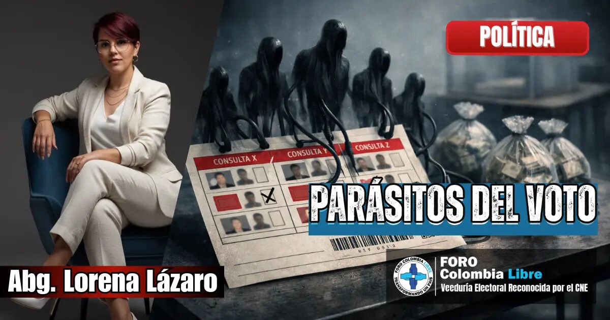 Abogada Lorena Lázaro junto a tarjetón electoral colombiano simbolizando los parásitos del voto y la reposición electoral.