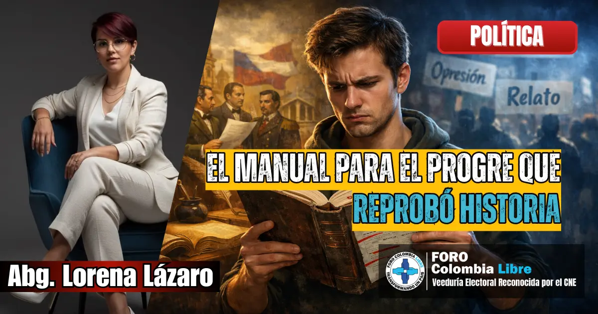 El manual para el progre que reprobó historia 1 Ilustración política sobre el progre que reprobó historia leyendo un libro frente al mito de los 200 años en Colombia.