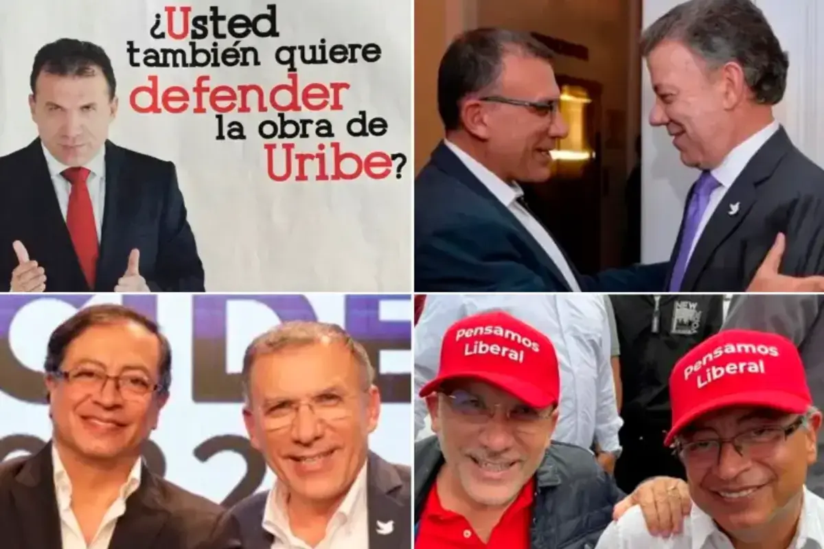 Roy Barreras: en el epítome del oportunismo político en Colombia 2 Secuencia de imágenes de Roy Barreras con Álvaro Uribe, Juan Manuel Santos y Gustavo Petro, reflejo del oportunismo político en Colombia y sus cambios de alianza.